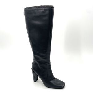 Kenneth Cole Knee High Boots Womens 6.5 M Gray Leather Skyscraper Zip 4" Heel
